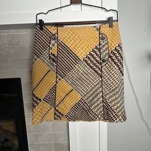 Anthropologie Maeve Yellow and Black Patterned Pencil Skirt